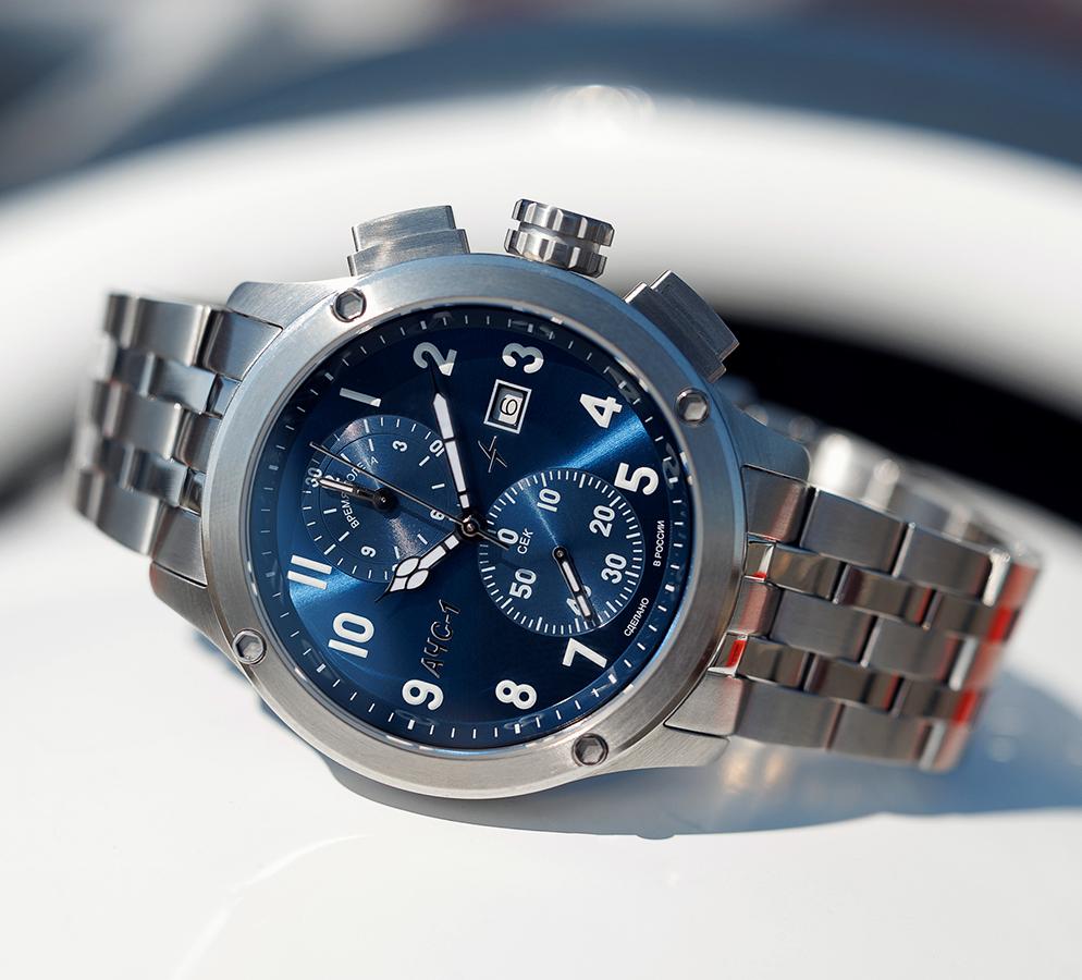 AChS-1 3520.D 44 mm quartz chronograph blue matt