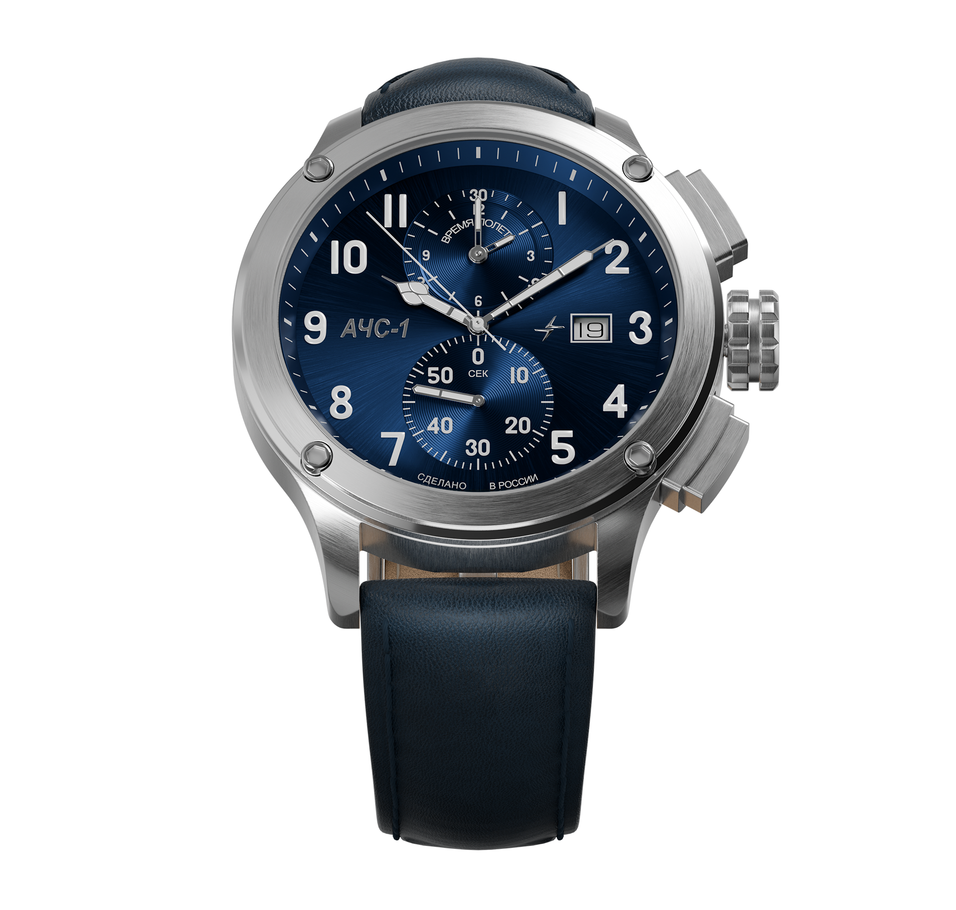 AChS-1 3520.D 44 mm cronógrafo de cuarzo azul mate