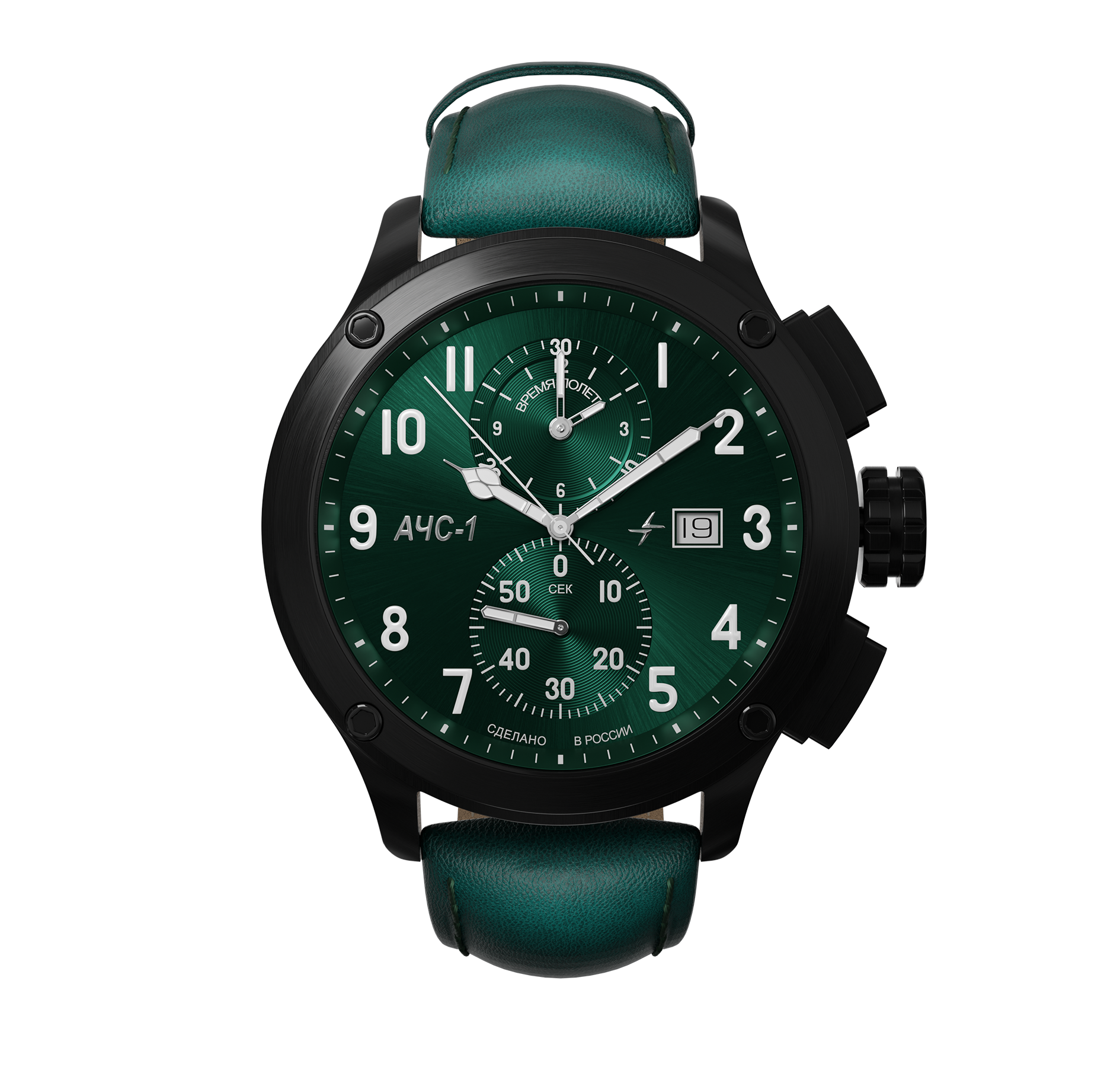 AChS-1 3520.D 44 mm cronógrafo de cuarzo negro mate