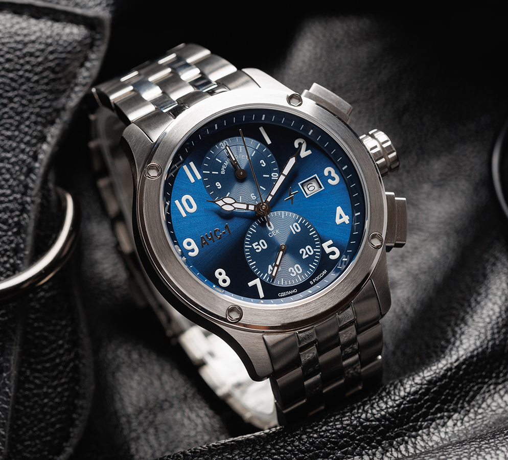 AChS-1 3520.D 44 mm quartz chronograph blue matt