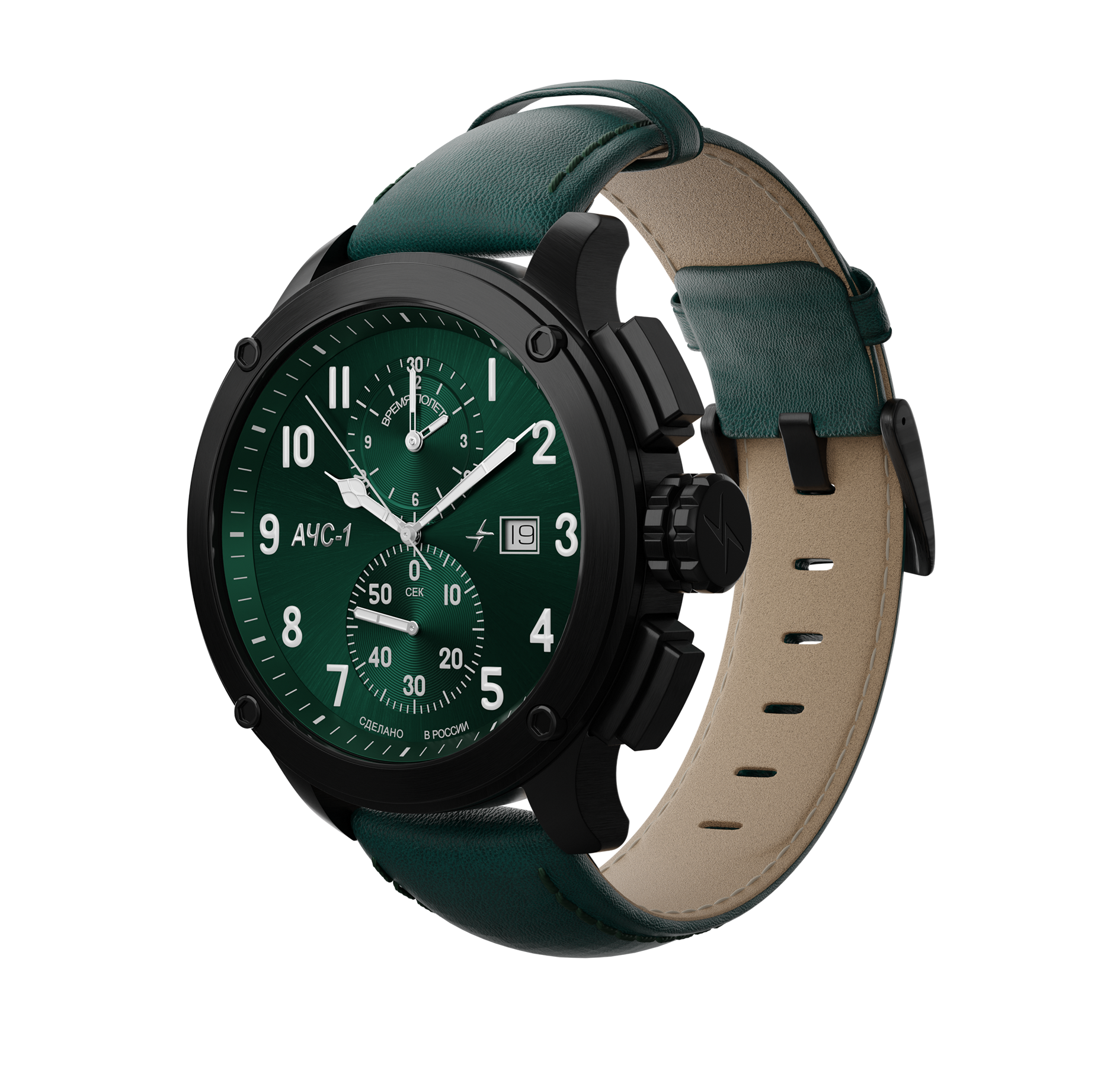 AChS-1 3520.D 44 mm cronógrafo de cuarzo negro mate