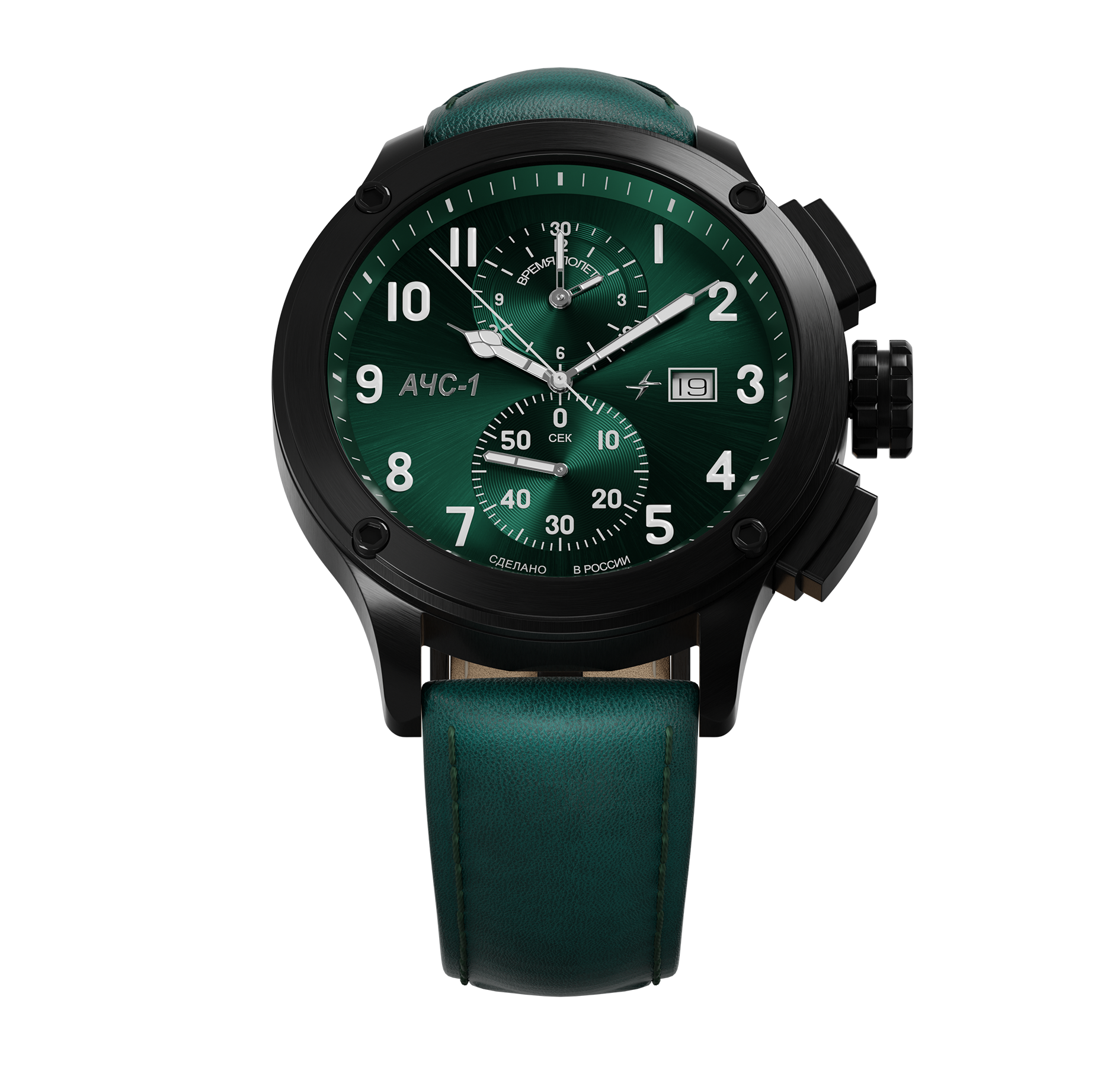 AChS-1 3520.D 44 mm cronógrafo de cuarzo negro mate