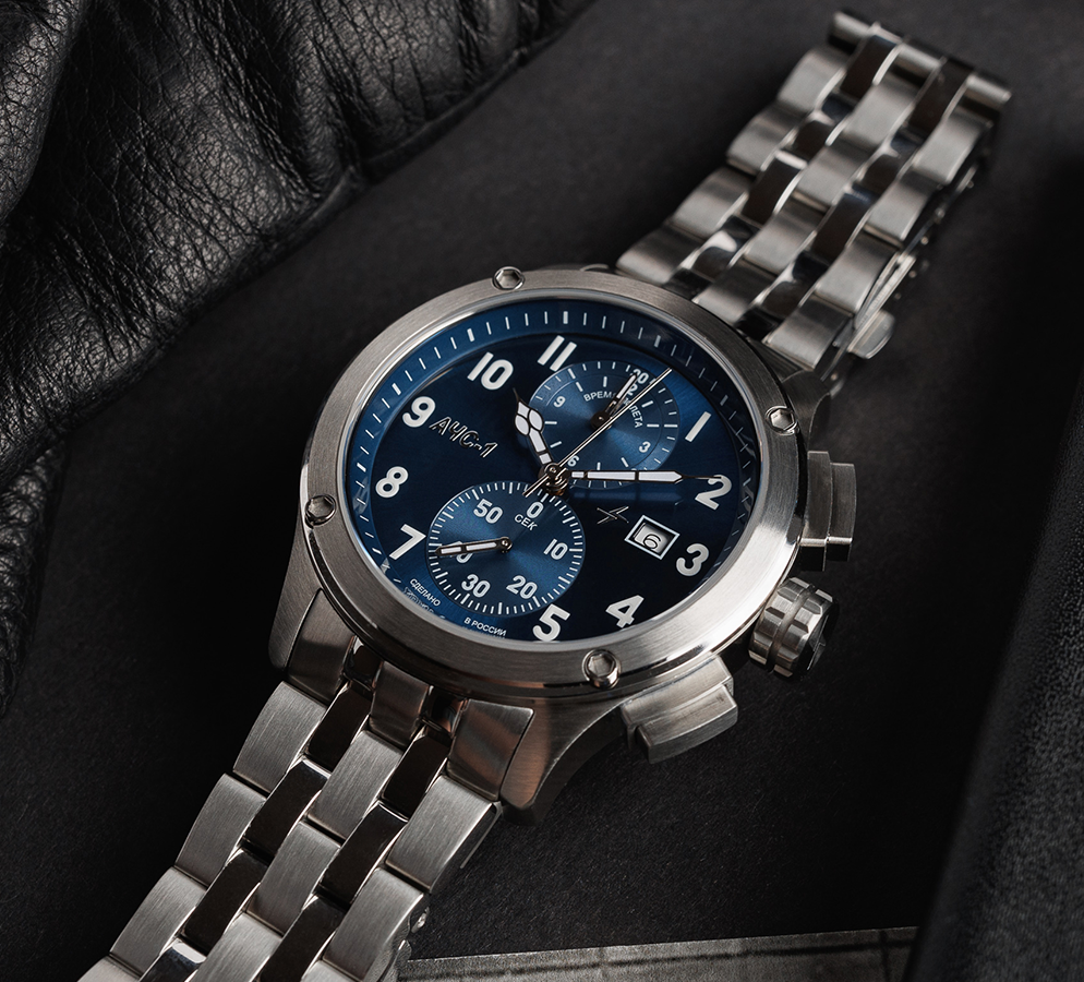 AChS-1 3520.D 44 mm quartz chronograph blue matt