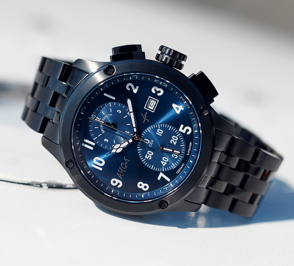 AChS-1 3520.D 44 mm quartz chronograph blue matt