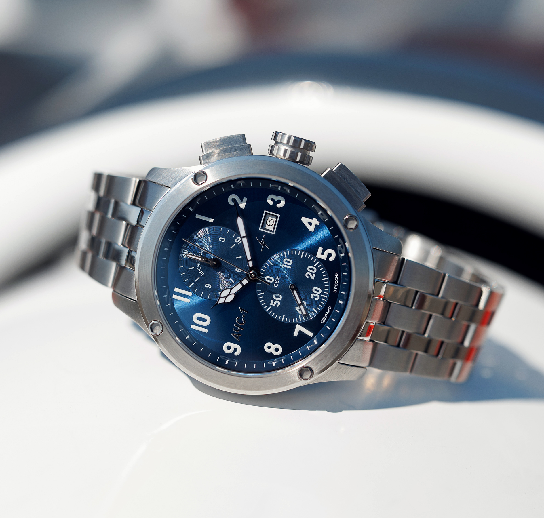 AChS-1 3520.D 44 mm cronógrafo de cuarzo azul mate